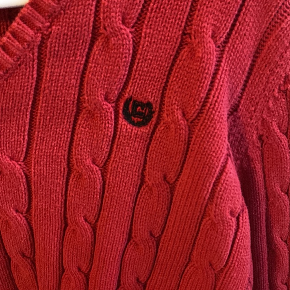 Chaps Red Cropped V-Neck Sweater Y2k - image 4